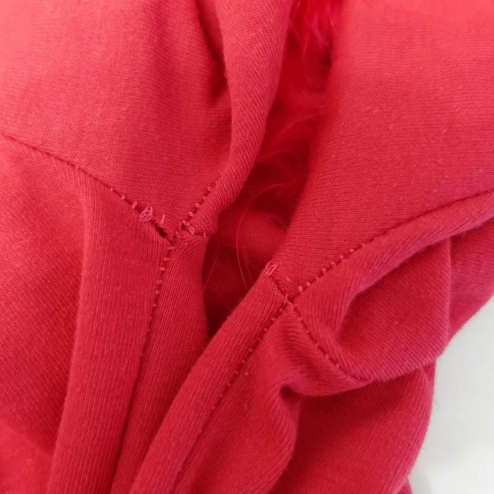 Vintage 80s Top Womens Medium Red Hot Pink Feather Trim‎ Collar Boa Retro Funky